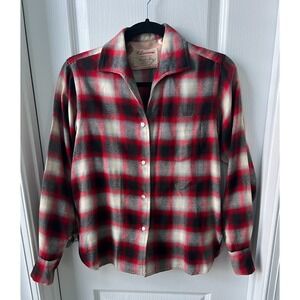 Vintage Lanerossi Game and Lake Shirt Womens Red Plaid Button Up Size 10